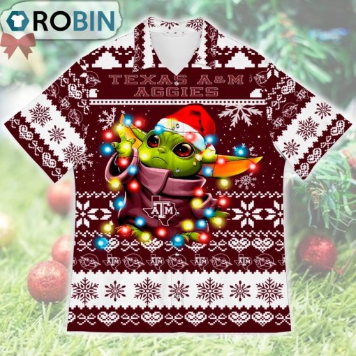 Texas AM Aggies Baby Yoda Star Wars Ugly Christmas Design Short Sleeve Shirt