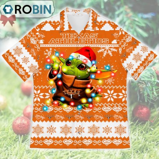Texas Longhorns Baby Yoda Star Wars Ugly Christmas Design Short Sleeve Shirt