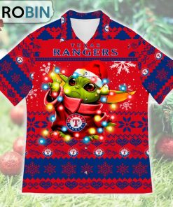 Texas Rangers Baby Yoda Star Wars Ugly Christmas Design Short Sleeve Shirt