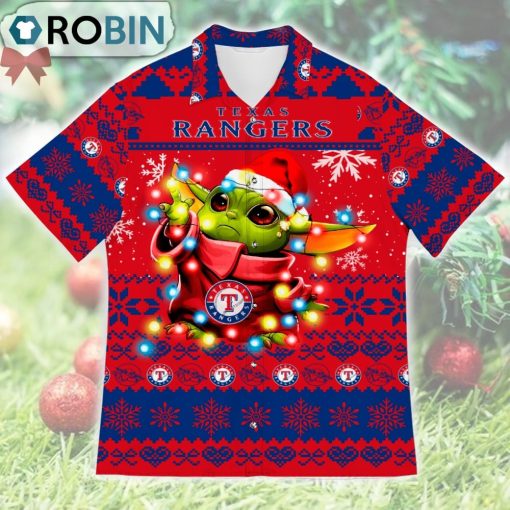 Texas Rangers Baby Yoda Star Wars Ugly Christmas Design Short Sleeve Shirt
