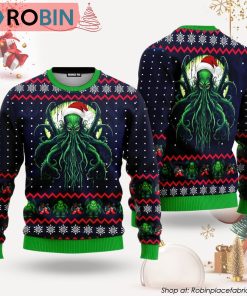 The Call Of Great Old One Green Octopus Ugly Christmas Sweater
