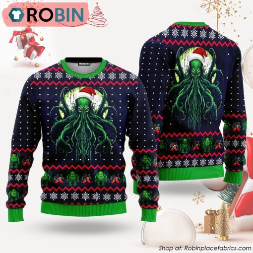 The Call Of Great Old One Green Octopus Ugly Christmas Sweater