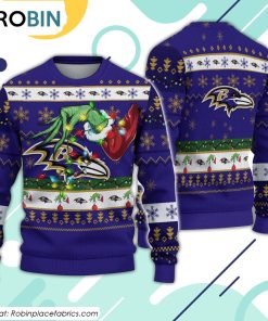 The Grinch Holding Baltimore Ravens Design Ugly Christmas Sweater