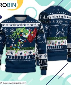 The Grinch Holding Dallas Cowboys Design Ugly Christmas Sweater