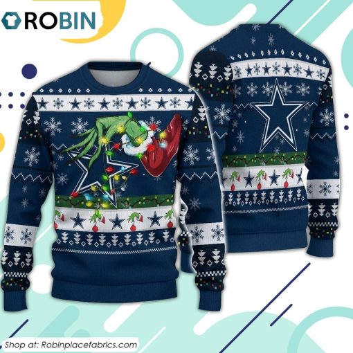The Grinch Holding Dallas Cowboys Design Ugly Christmas Sweater