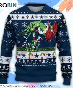 The Grinch Holding Dallas Cowboys Design Ugly Christmas Sweater