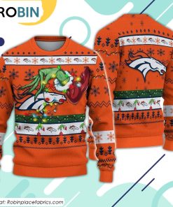The Grinch Holding Denver Broncos Design Ugly Christmas Sweater The Grinch Holding Denver Broncos Design Ugly Christmas Sweater