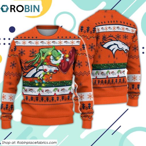The Grinch Holding Denver Broncos Design Ugly Christmas Sweater