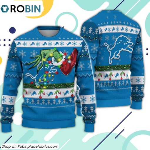 The Grinch Holding Detroit Lions Design Ugly Christmas Sweater