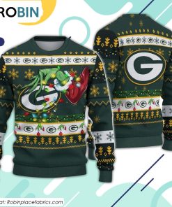 The Grinch Holding Green Bay Packers Design Ugly Christmas Sweater