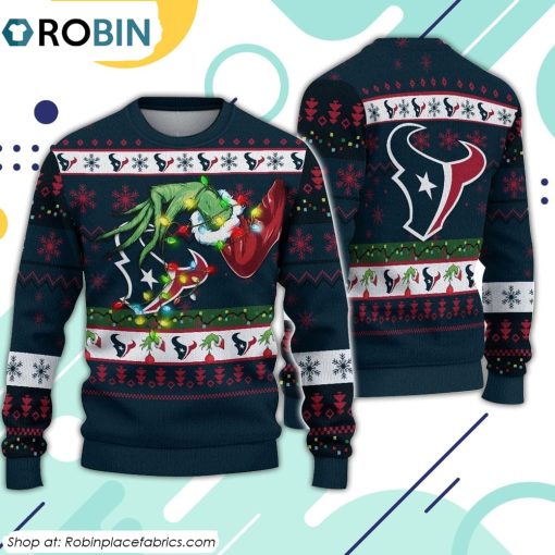 The Grinch Holding Houston Texans Design Ugly Christmas Sweater