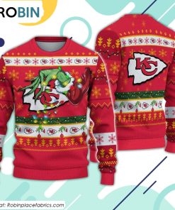 The Grinch Holding Kansas City Chiefs Design Ugly Christmas Sweater