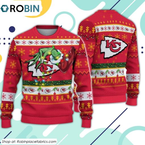 The Grinch Holding Kansas City Chiefs Design Ugly Christmas Sweater