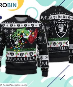 The Grinch Holding Las Vegas Raiders Design Ugly Christmas Sweater