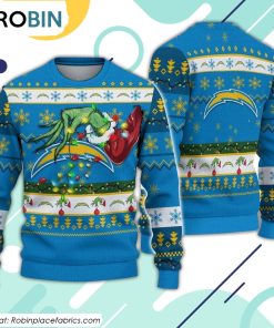 The Grinch Holding Los Angeles Chargers Design Ugly Christmas Sweater