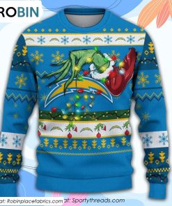 The Grinch Holding Los Angeles Chargers Design Ugly Christmas Sweater