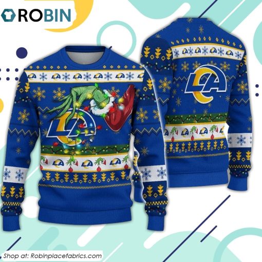 The Grinch Holding Los Angeles Rams Design Ugly Christmas Sweater