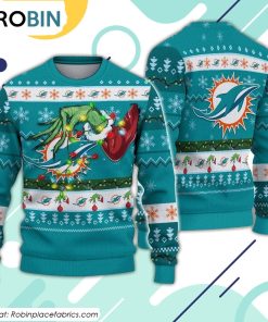 The Grinch Holding Miami Dolphins Design Ugly Christmas Sweater