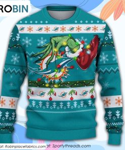 The Grinch Holding Miami Dolphins Design Ugly Christmas Sweater