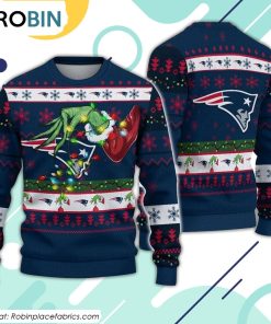 The Grinch Holding New England Patriots Design Ugly Christmas Sweater