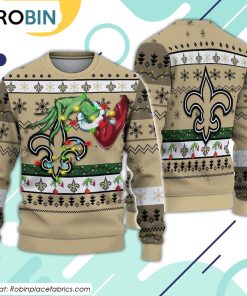 The Grinch Holding New Orleans Saints Design Ugly Christmas Sweater