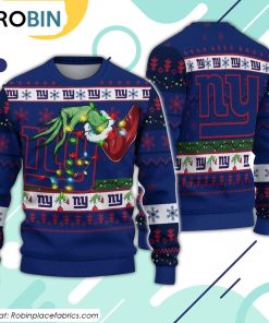 The Grinch Holding New York Giants Design Ugly Christmas Sweater