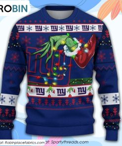 The Grinch Holding New York Giants Design Ugly Christmas Sweater