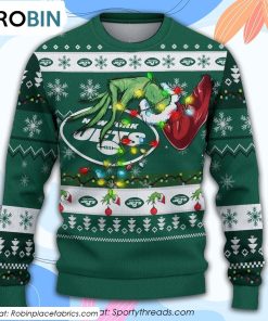 The Grinch Holding New York Jets Design Ugly Christmas Sweater