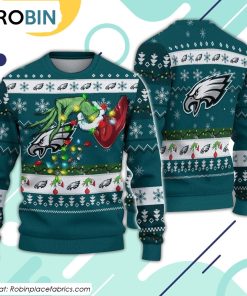 The Grinch Holding Philadelphia Eagles Design Ugly Christmas Sweater