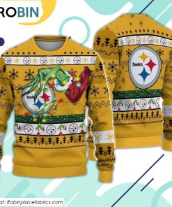 The Grinch Holding Pittsburgh Steelers Design Ugly Christmas Sweater