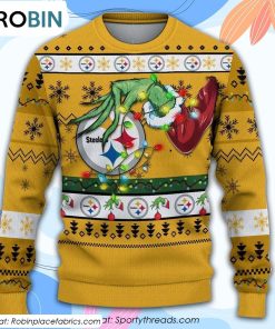 The Grinch Holding Pittsburgh Steelers Design Ugly Christmas Sweater