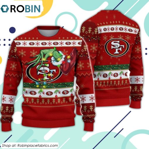 The Grinch Holding San Francisco 49ers Design Ugly Christmas Sweater