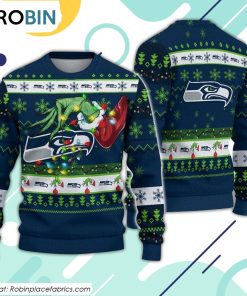 The Grinch Holding Seattle Seahawks Design Ugly Christmas Sweater