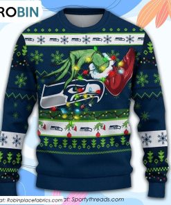 The Grinch Holding Seattle Seahawks Design Ugly Christmas Sweater