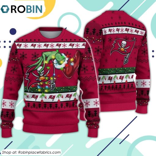 The Grinch Holding Tampa Bay Buccaneers Design Ugly Christmas Sweater