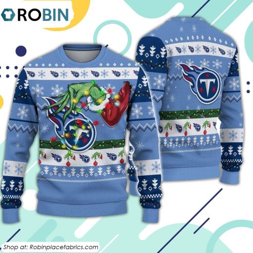 The Grinch Holding Tennessee Titans Design Ugly Christmas Sweater