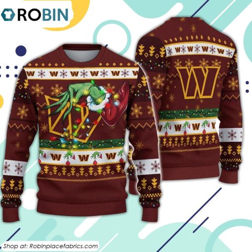 The Grinch Holding Washington Commanders Design Ugly Christmas Sweater