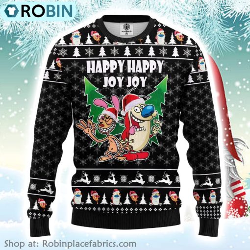 The Ren &amp Stimpy Happy Happy Joy Joy Ugly Christmas Sweater