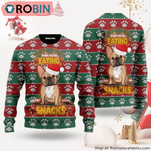 They See You When You’re Eating Christmas French Bulldog Ugly Christmas Sweater