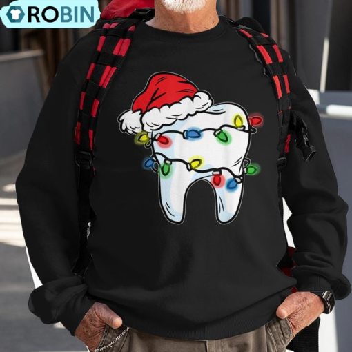 Tooth Christmas Light Santa Hat Dentist Dental Hygienist Ugly Christmas Sweatshirt