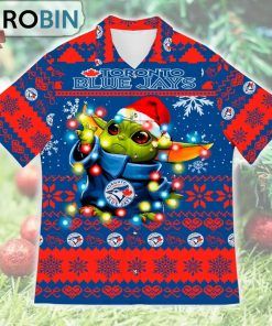Toronto Blue Jays Baby Yoda Star Wars Ugly Christmas Design Short Sleeve Shirt