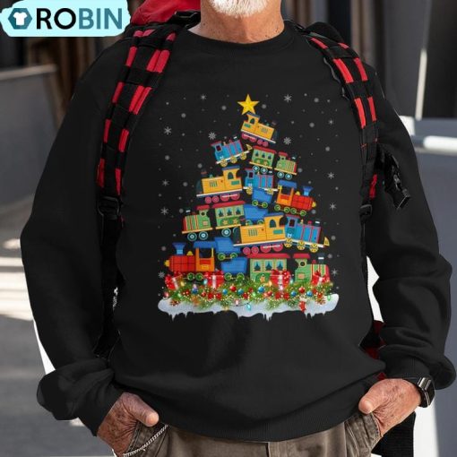 Train Lover Xmas Tree Santa Christmas Train Ugly Christmas Sweatshirt