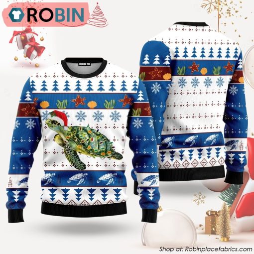 Turtle In Ocean Ugly Christmas Sweater