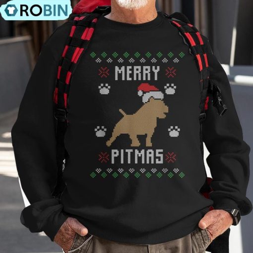 Ugly Christmas Xmas Pitbull Merry Pitmas Ugly Christmas Sweatshirt