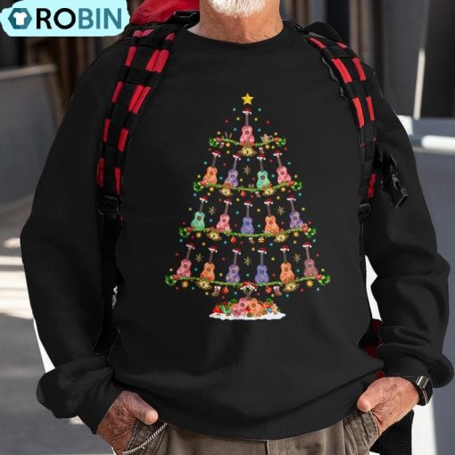 Ukulele Guitar Xmas Lighting Santa Ukulele Christmas Tree Ugly Christmas Sweatshirt