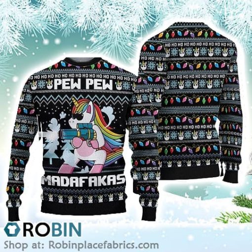 Unicorn Pew Pew Madafakas Christmas Ugly Sweater 3D Printed