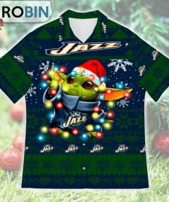 Utah Jazz Baby Yoda Star Wars Ugly Christmas Design Short Sleeve Shirt