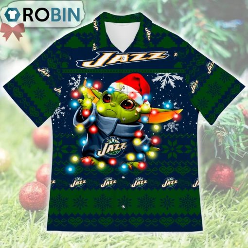 Utah Jazz Baby Yoda Star Wars Ugly Christmas Design Short Sleeve Shirt
