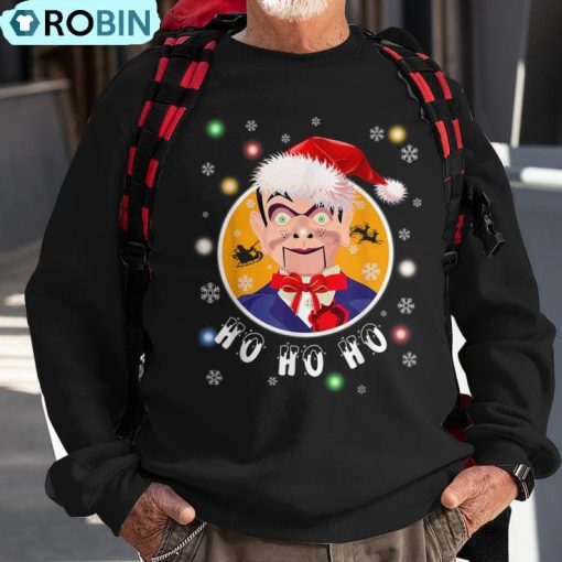 Ventriloquist Dummy In Santa Hat Christmas Ugly Christmas Sweatshirt