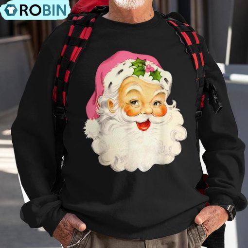 Vintage Pink Santa Claus Pink Christmas Pink Pajamas Xmas Ugly Christmas Sweatshirt